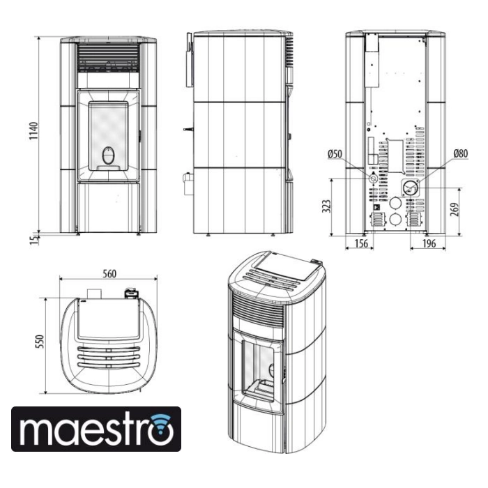 Piec na pellet MCZ Suite Comfort Air Wymiary